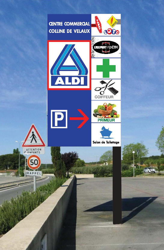 Conception de Totem sur mesure pour le magasin Aldi à Velaux 